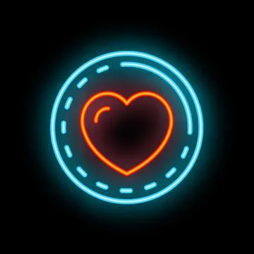 Neon heart shining inside a circle on black background イラスト素材