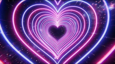 Neon Heart Tunnel Loop Pink Blue Space Stars Valentine Background Stock Footage 341826836