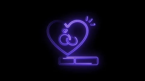 Neon heart wedding rings loading animation on black background for valentines Stock Footage 330772067