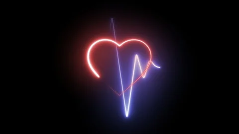 Neon heartbeat on black isolated background. 4k seamless loop animation. Video stock 114635107