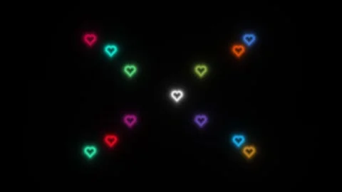 Neon hearts arranged in patterns against a dark background Stock Footage 338202238