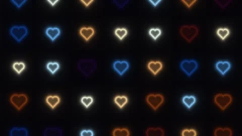 Neon hearts in different colors on a dark background Vídeo Stock 338095539