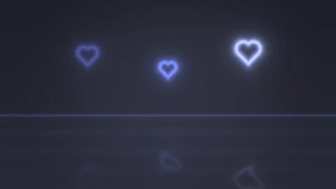 Neon hearts floating in dark space with reflection on Stock Footage 339327464