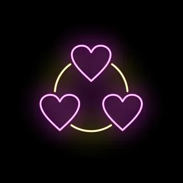 Neon hearts forming a connection circle Stock Illustration