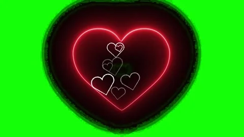 Neon hearts glowing on green screen background Stock Footage 338216161