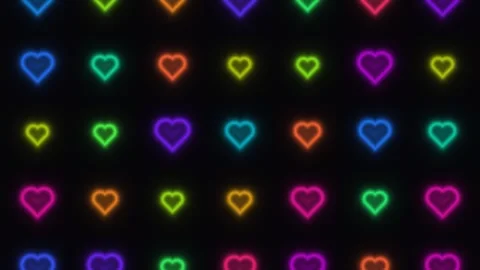 Neon hearts pattern on dark background for festive 動画素材 338190812