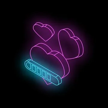Neon hearts uploading with progress bar on dark background Stock Illustration