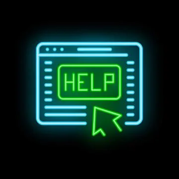 Neon help button on website with mouse cursor clicking 库存插图