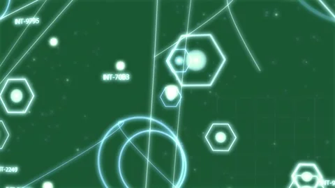 Neon hex stack, reticle reacting to angled beams, spokes sweeping, mapping data Stock Footage 329503412