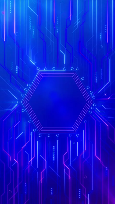 Neon Hexagon AI Processor Circuit Technology Background Video stock 341375492