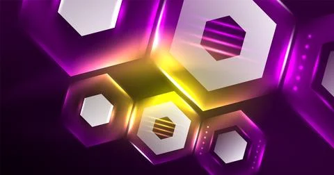 Neon hexagon background. Hi-tech design for wallpaper, banner, background イラスト素材