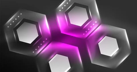 Neon hexagon background. Hi-tech design for wallpaper, banner, background Ilustración de archivo