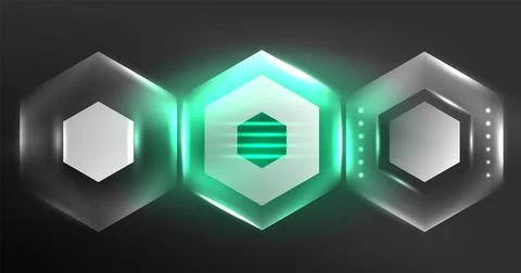 Neon hexagon background. Hi-tech design for wallpaper, banner, background Ilustración de archivo