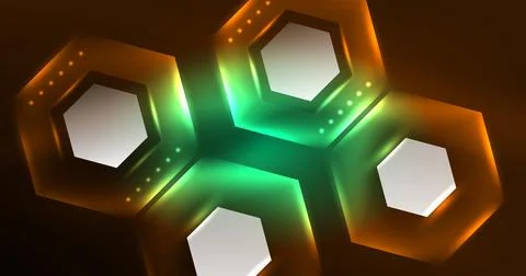 Neon hexagon background. Hi-tech design for wallpaper, banner, background Ilustración de archivo