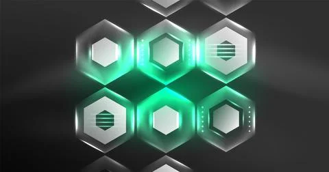 Neon hexagon background. Hi-tech design for wallpaper, banner, background Ilustración de archivo