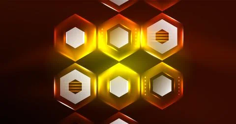 Neon hexagon background. Hi-tech design for wallpaper, banner, background Ilustración de archivo