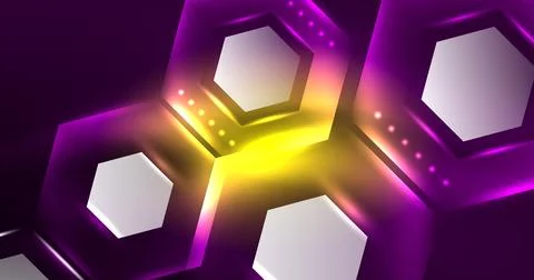 Neon hexagon background. Hi-tech design for wallpaper, banner, background Ilustración de archivo