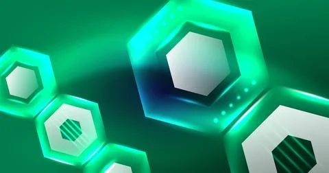 Neon hexagon background. Hi-tech design for wallpaper, banner, background Ilustración de archivo