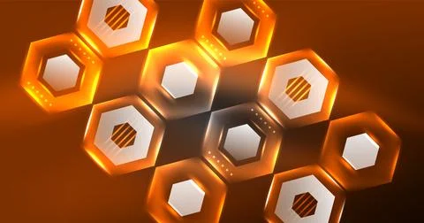 Neon hexagon background. Hi-tech design for wallpaper, banner, background Ilustración de archivo