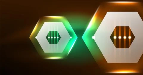 Neon hexagon background. Hi-tech design for wallpaper, banner, background Ilustración de archivo