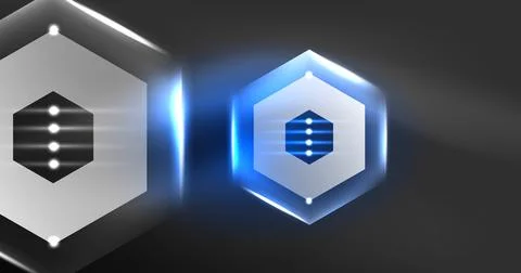 Neon hexagon background. Hi-tech design for wallpaper, banner, background Ilustración de archivo