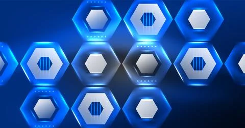 Neon hexagon background. Hi-tech design for wallpaper, banner, background Stock Illustration