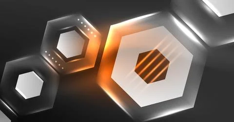 Neon hexagon background. Hi-tech design for wallpaper, banner, background イラスト素材