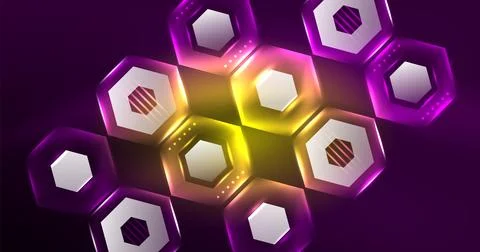 Neon hexagon background. Hi-tech design for wallpaper, banner, background Stock Illustration