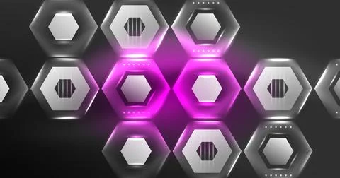 Neon hexagon background. Hi-tech design for wallpaper, banner, background Ilustración de archivo