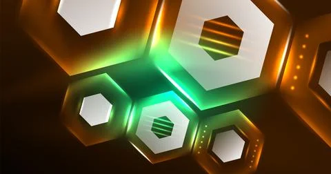 Neon hexagon background. Hi-tech design for wallpaper, banner, background Ilustración de archivo