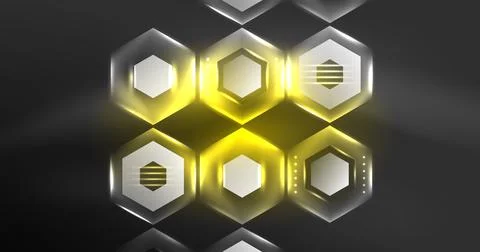 Neon hexagon background. Hi-tech design for wallpaper, banner, background Ilustración de archivo
