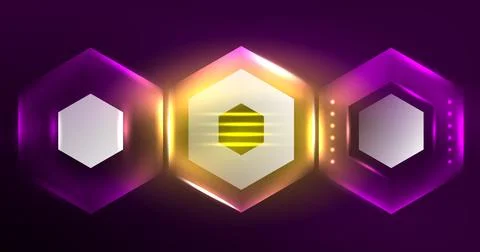 Neon hexagon background. Hi-tech design for wallpaper, banner, background Ilustración de archivo
