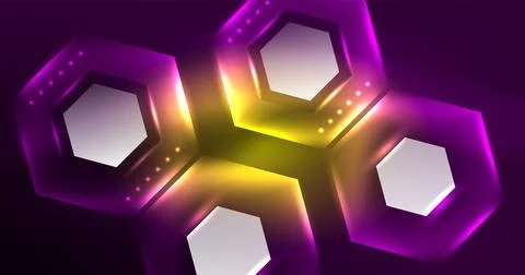Neon hexagon background. Hi-tech design for wallpaper, banner, background Ilustración de archivo