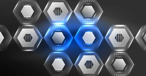 Neon hexagon background. Hi-tech design for wallpaper, banner, background Stock Illustration