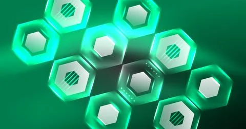 Neon hexagon background. Hi-tech design for wallpaper, banner, background Ilustración de archivo