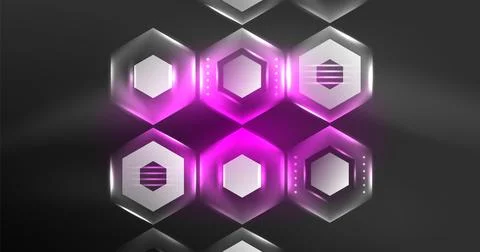 Neon hexagon background. Hi-tech design for wallpaper, banner, background Ilustración de archivo