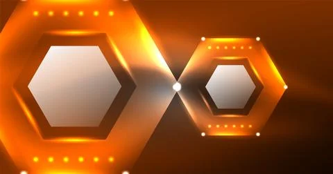 Neon hexagon background. Hi-tech design for wallpaper, banner, background Ilustración de archivo