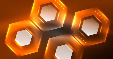 Neon hexagon background. Hi-tech design for wallpaper, banner, background Ilustración de archivo