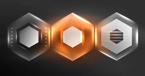 Neon hexagon background. Hi-tech design for wallpaper, banner, background Ilustración de archivo