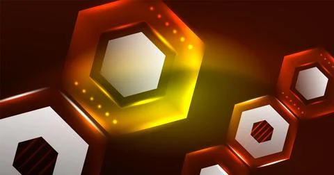 Neon hexagon background. Hi-tech design for wallpaper, banner, background Ilustración de archivo