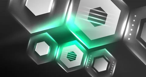 Neon hexagon background. Hi-tech design for wallpaper, banner, background Ilustración de archivo