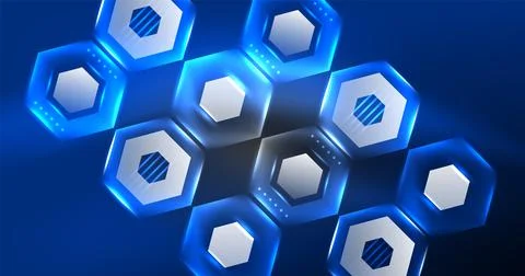 Neon hexagon background. Hi-tech design for wallpaper, banner, background Ilustración de archivo