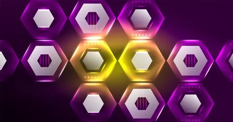 Neon hexagon background. Hi-tech design for wallpaper, banner, background Ilustración de archivo