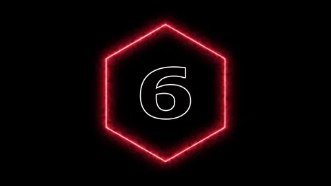 Neon hexagon countdown number six video Stock Footage 328385862