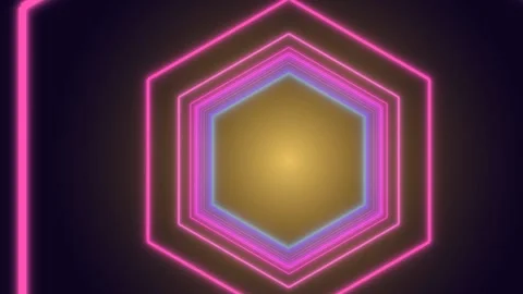 Neon hexagon design with glowing lines and vibrant colors Stock Footage 336994420