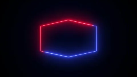 Neon Hexagon Frame Animation With Red and Blue Glow Light Looping Background Stock Footage 311108280