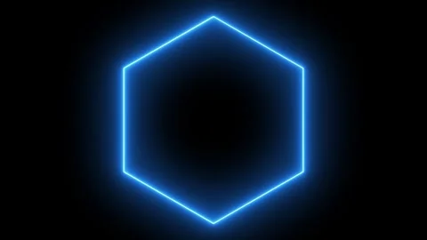 Neon hexagon frame glowing bright blue light Stock Footage 328385602