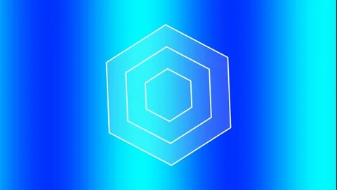 Neon Hexagon Frame Tunnel Animation on a Vibrant Blue Gradient Stock Footage 340899397