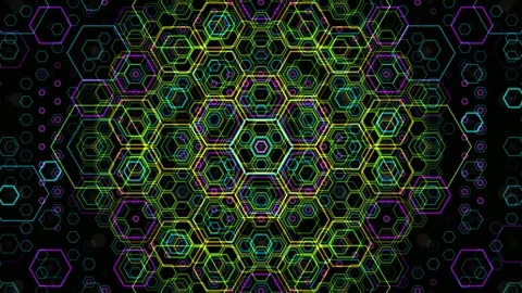 Neon hexagon network 4K UHD seamless loop background Stock Footage 332983749