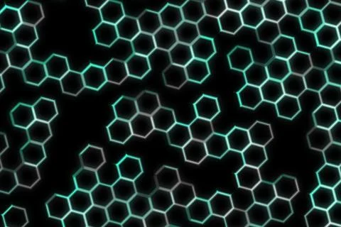 Neon hexagon pattern glowing on black background 库存插图